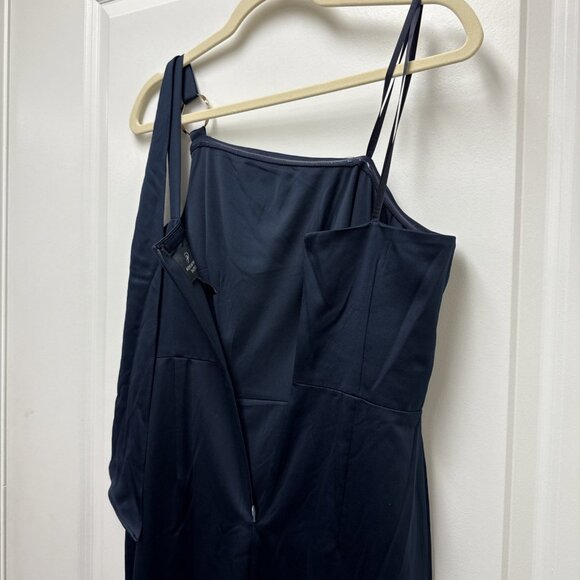 New Adrianna Papell Women’s Size 4 Navy Blue Satin One-Shoulder Gown Dress Maxi - Picture 11 of 14